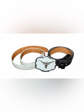 Unisex Western Longhorn Belt Buckle with Two Belts